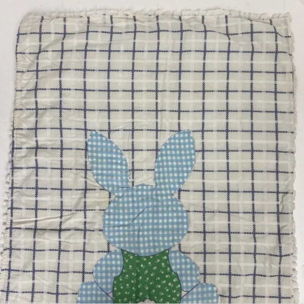 Vintage Baby Blanket Bunny Rabblit Patchwork Double Sided Front Back 44x28 Plaid